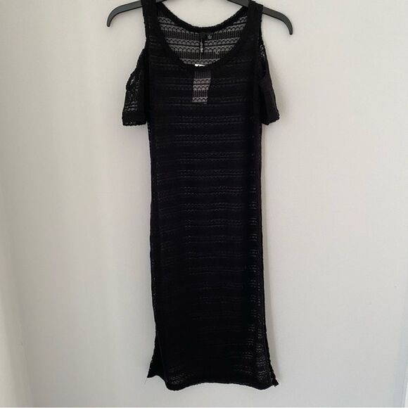 Ultra Flirt Juniors Scoop Neck Knit Short Sleeve Cold Shoulder Midi Swim CoverUp - Picture 1 of 3